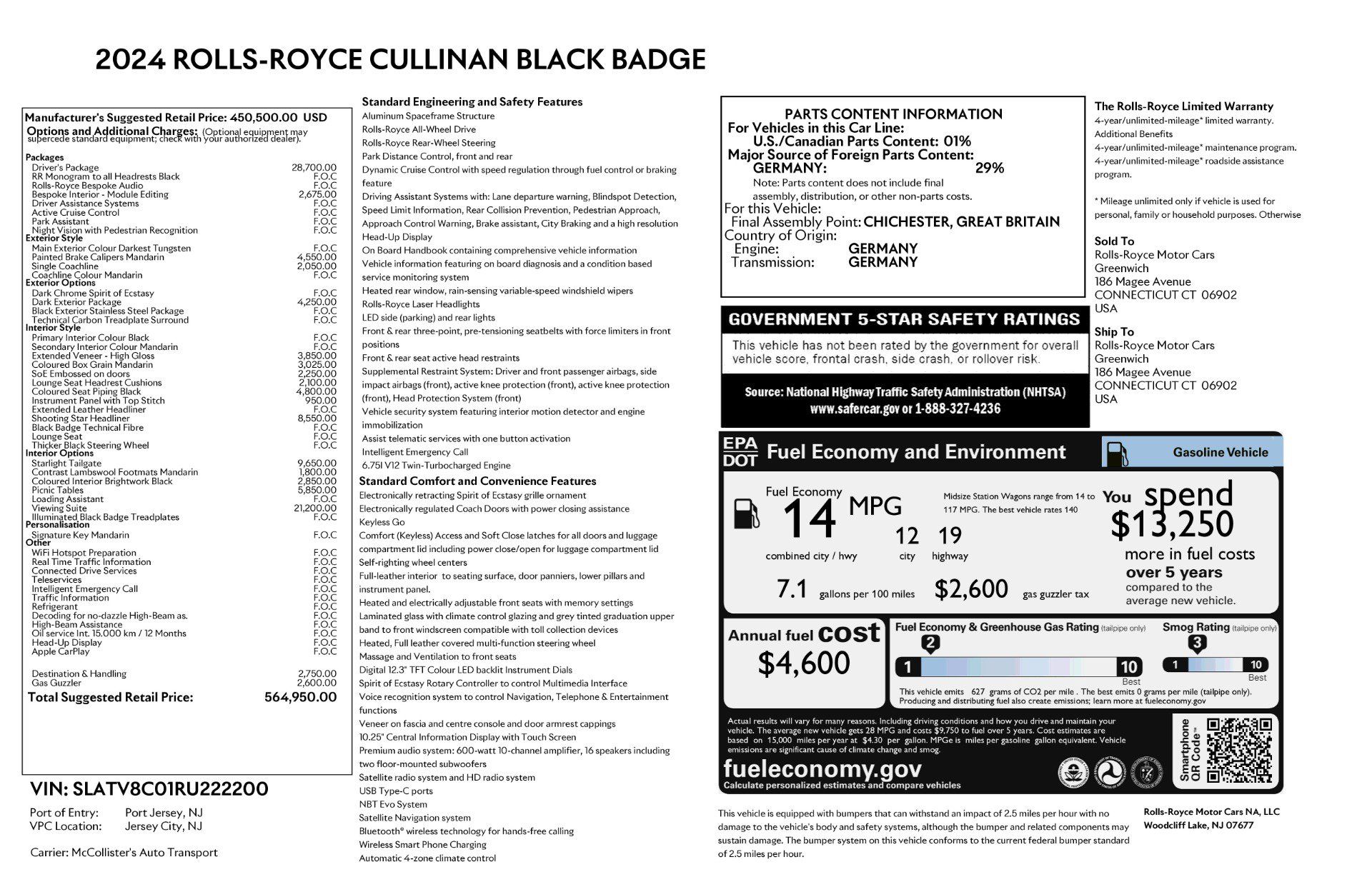 Certified 2024 Rolls-Royce Cullinan Black Badge w/ Driver's Package AWD/4WD image 38