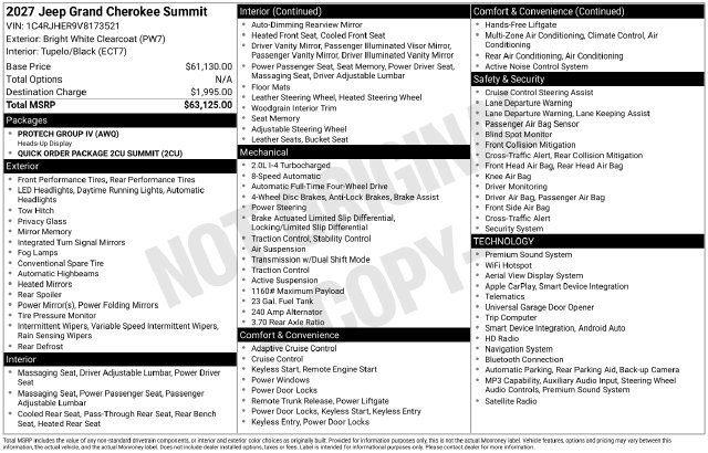 New 2027 Jeep Grand Cherokee Summit AWD/4WD image 5