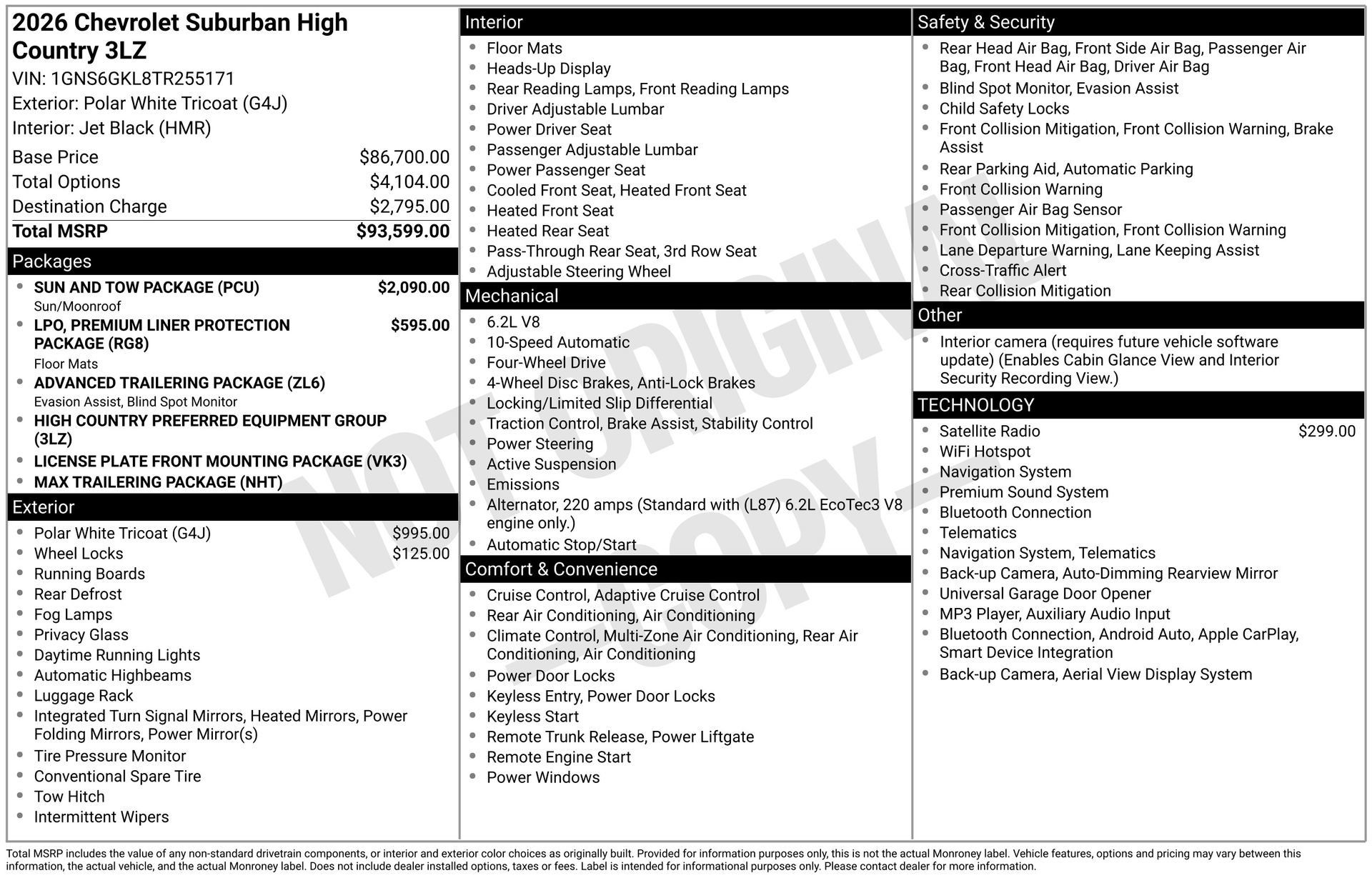 New 2026 Chevrolet Suburban High Country w/ Sun And Tow Package AWD/4WD image 3
