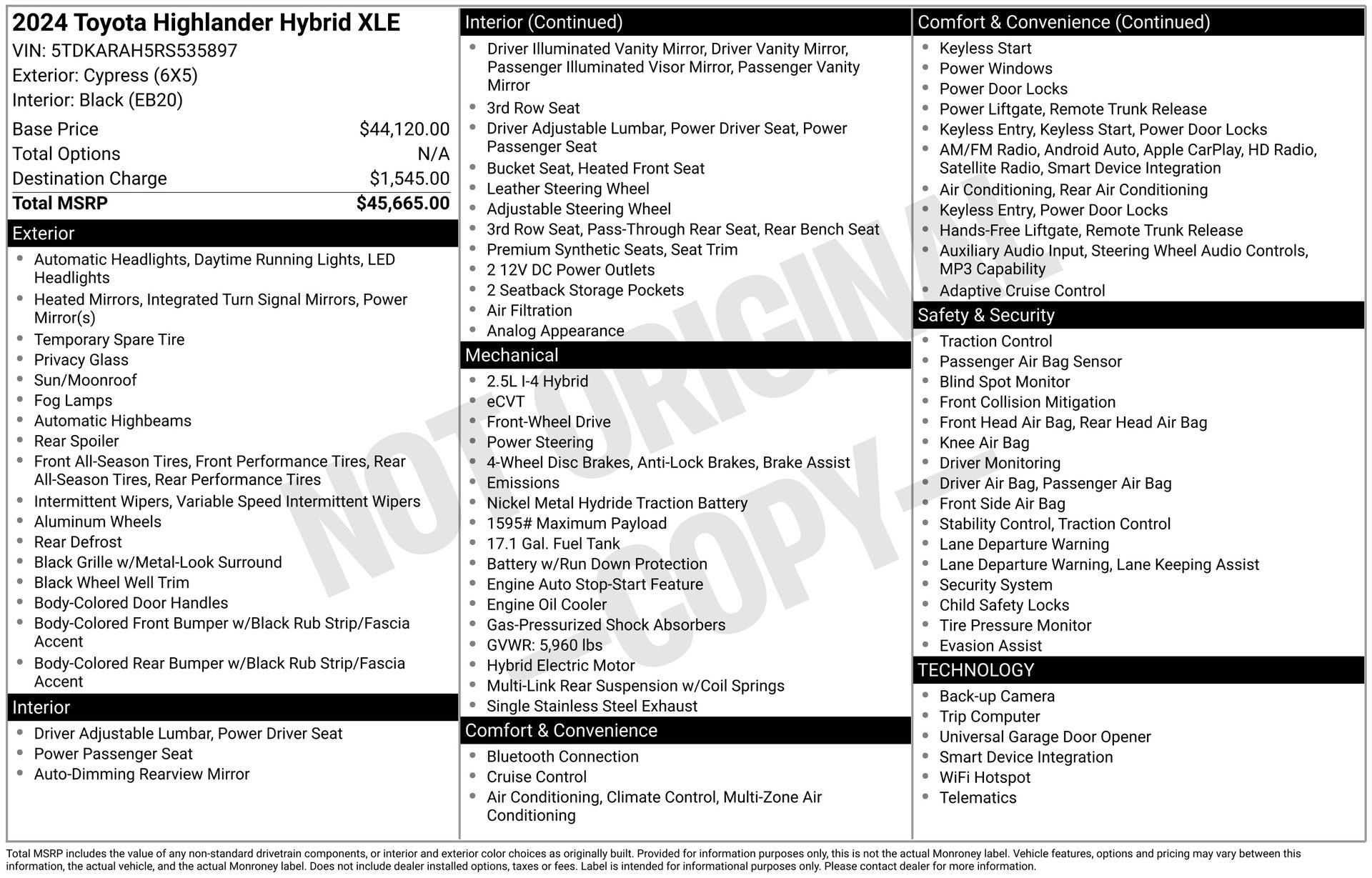 New 2024 Toyota Highlander XLE FWD image 1