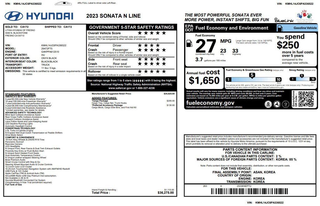 Used 2023 Hyundai Sonata N Line w/ Cargo Package FWD image 3