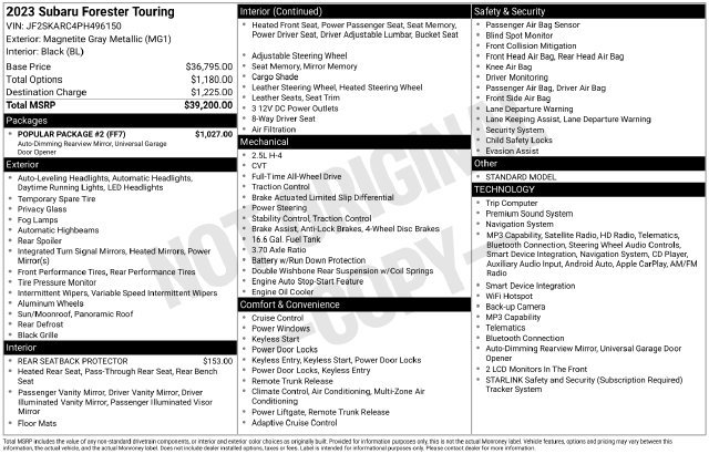 Certified 2023 Subaru Forester Touring w/ Popular Package #2 AWD/4WD image 2