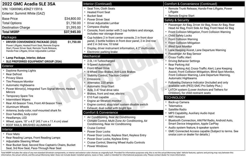 Used 2022 GMC Acadia SLE w/ Driver Convenience Package FWD image 17