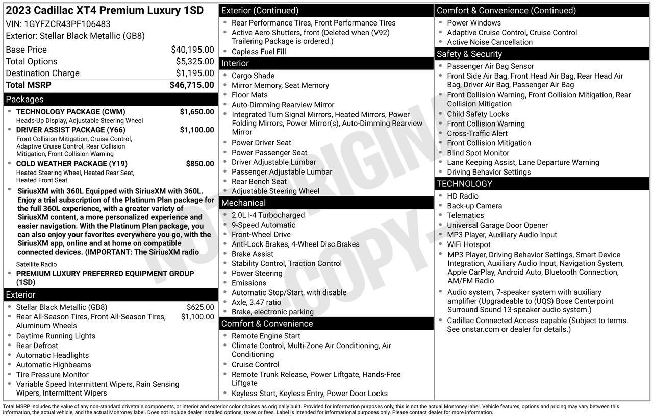 Used 2023 Cadillac XT4 Premium Luxury w/ Technology Package FWD image 5