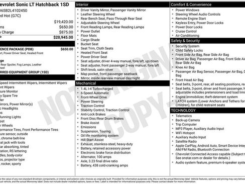 Certified 2020 Chevrolet Sonic LT w/ Convenience Package FWD image 6
