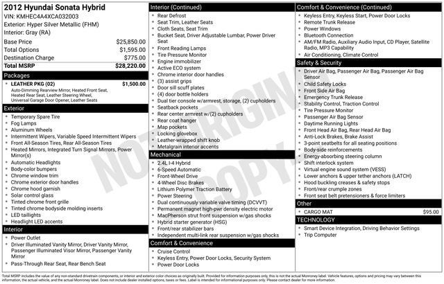 Used 2012 Hyundai Sonata Hybrid w/ Leather Pkg FWD image 34