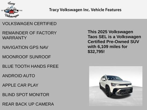 Certified 2025 Volkswagen Taos SEL w/ Black Wheel Plus Package image 6