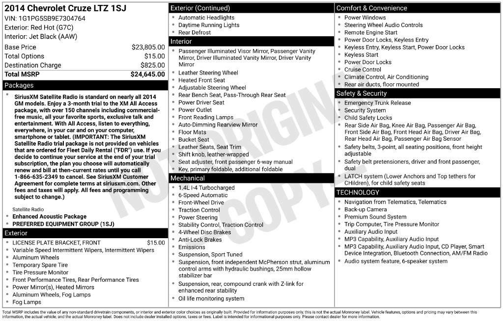 Used 2014 Chevrolet Cruze LTZ FWD image 2