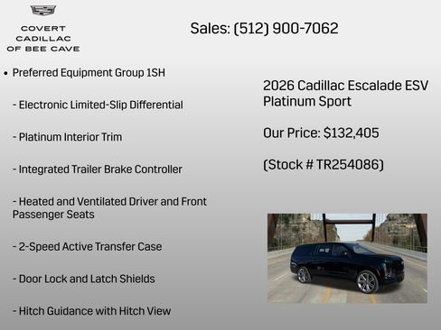 New 2026 Cadillac Escalade ESV Platinum Sport w/ LPO, Floor Liner Package AWD/4WD image 12
