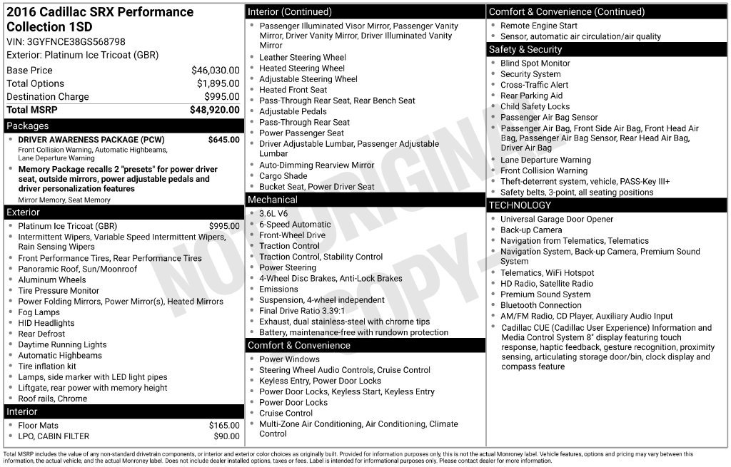 Used 2016 Cadillac SRX Performance w/ Driver Awareness Package FWD image 26