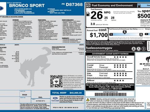 Used 2023 Ford Bronco Sport Outer Banks w/ Tech Package AWD/4WD image 61