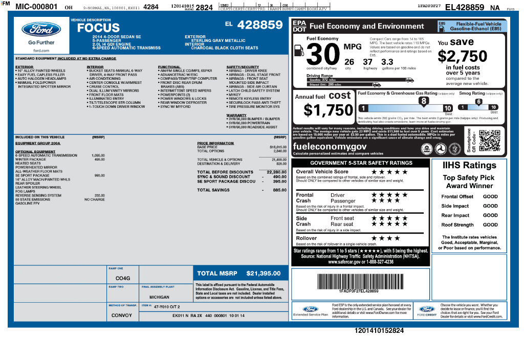 Used 2014 Ford Focus SE w/ SE Sport Package FWD image 1