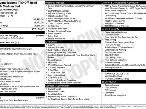 Used 2021 Toyota Tacoma TRD Off-Road w/ Technology Package image 35