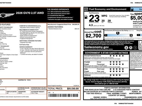 Certified 2026 Genesis GV70 2.5T AWD/4WD image 3