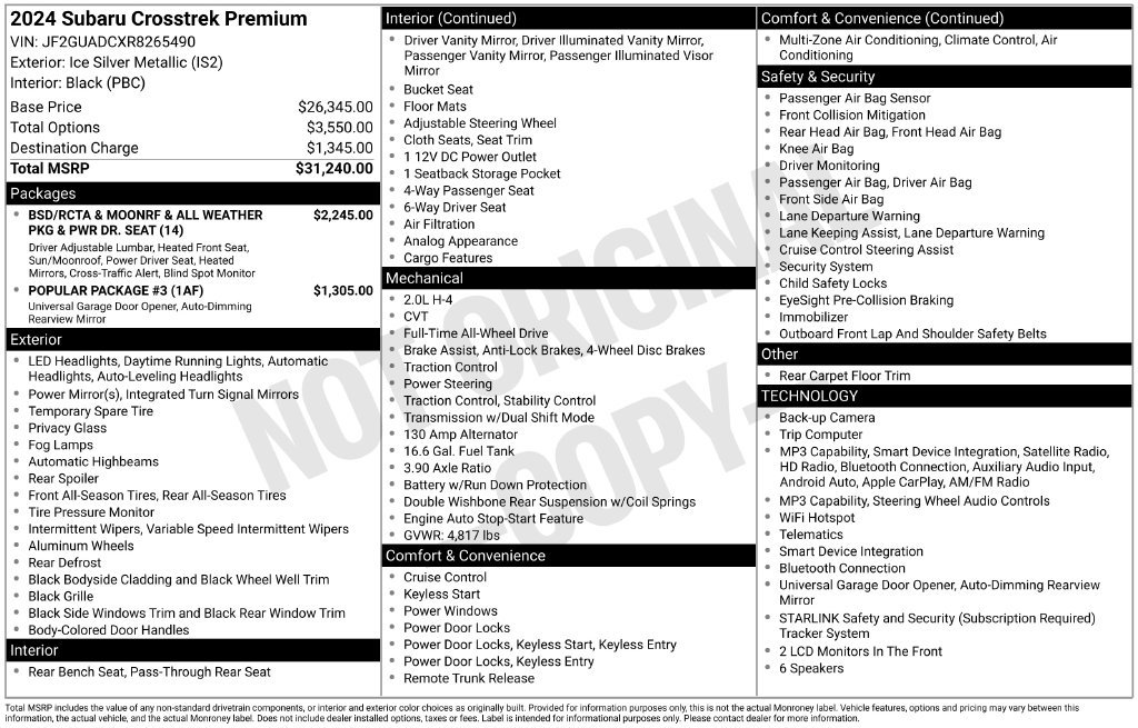 Certified 2024 Subaru Crosstrek 2.0i Premium AWD/4WD image 6