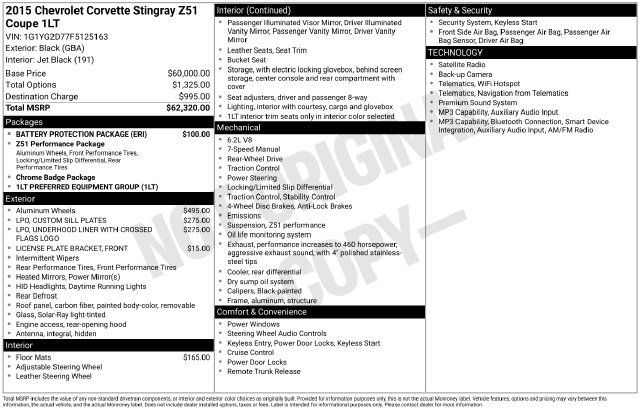 Used 2015 Chevrolet Corvette Stingray Coupe w/ Battery Protection Package RWD image 12