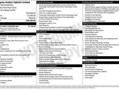 Used 2019 Toyota Avalon Limited w/ Advanced Safety Package image 11