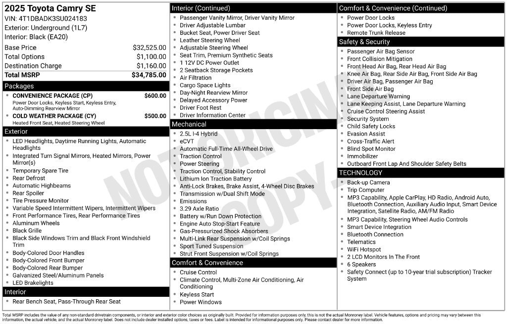 Used 2025 Toyota Camry SE w/ Convenience Package AWD/4WD image 6