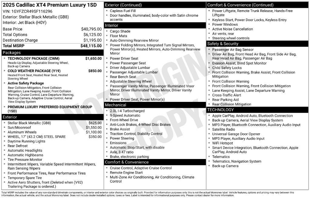 Certified 2025 Cadillac XT4 Premium Luxury w/ Technology Package FWD image 10