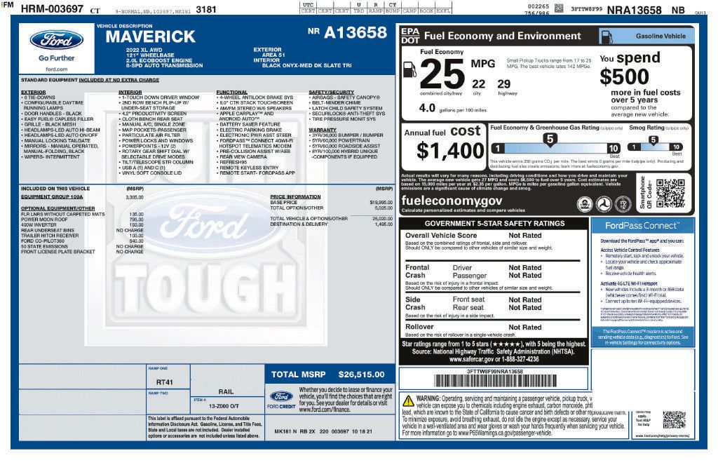 Used 2022 Ford Maverick XL w/ Equipment Group 100A Standard AWD/4WD image 33