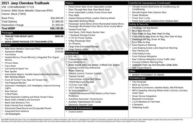 Used 2021 Jeep Cherokee Trailhawk w/ Trailer Tow Group AWD/4WD image 2