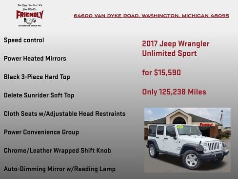 Used 2017 Jeep Wrangler Unlimited Sport w/ Quick Order Package 24S image 30