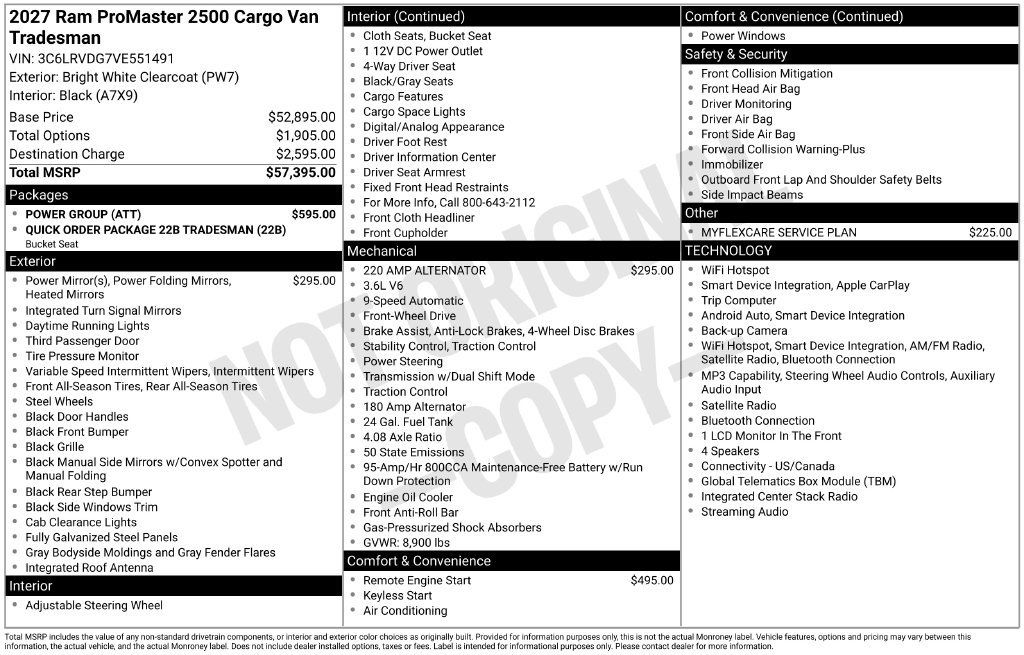 New 2027 RAM ProMaster 2500 w/ Power Group FWD image 2