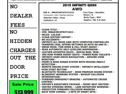 Used 2015 INFINITI QX80 4WD w/ Driver's Assistance Package image 29