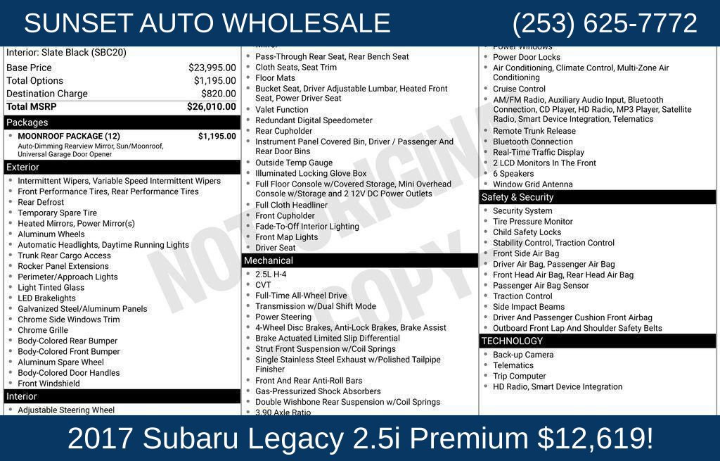 Used 2017 Subaru Legacy 2.5i Premium w/ Moonroof Package AWD/4WD image 40