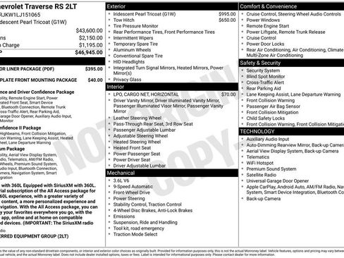 Used 2020 Chevrolet Traverse RS w/ LPO, Floor Liner Package FWD image 2