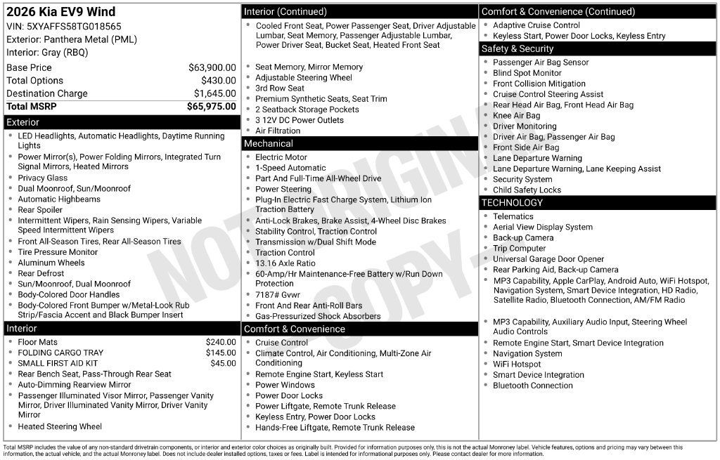 Certified 2026 Kia EV9 Wind AWD/4WD image 12