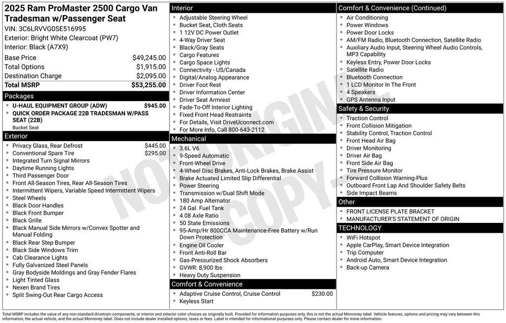 Used 2025 RAM ProMaster 2500 w/ U-Haul Equipment Group FWD image 28