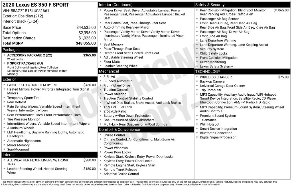 Used 2020 Lexus ES 350 F Sport w/ Accessory Package 2 FWD image 34