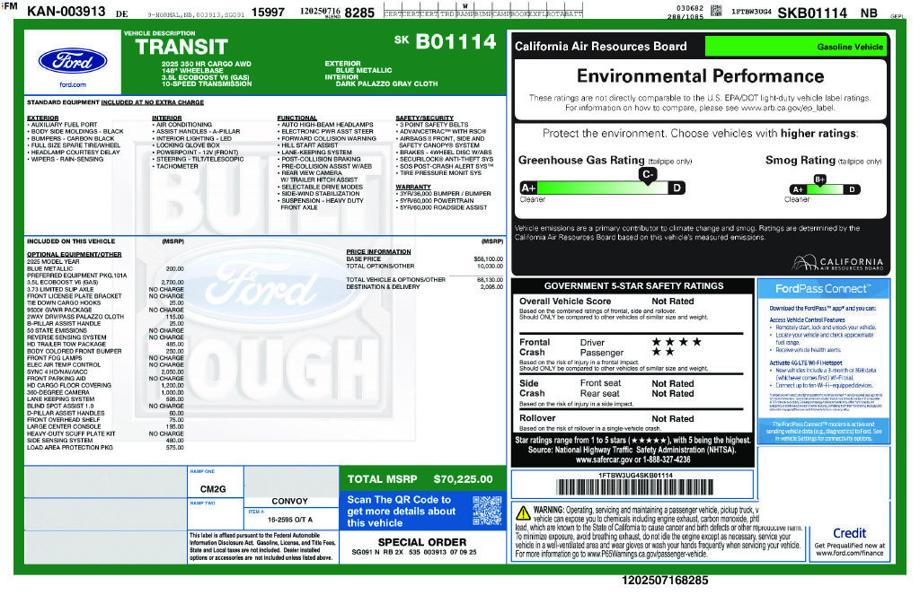 Used 2025 Ford Transit 350 148 High Roof Extended AWD w/ Load Area Protection Package image 9