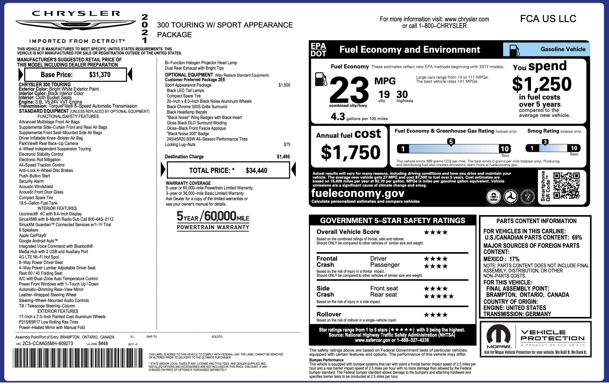 Used 2021 Chrysler 300 Touring w/ Sport Appearance Package RWD image 3