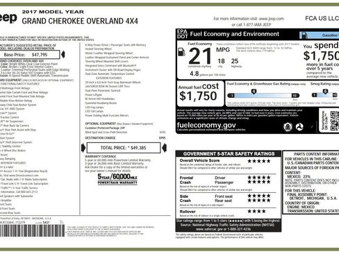 Used 2017 Jeep Grand Cherokee Overland AWD/4WD image 72
