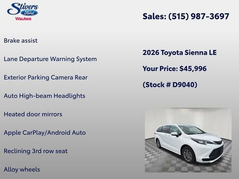 Used 2026 Toyota Sienna LE FWD image 16