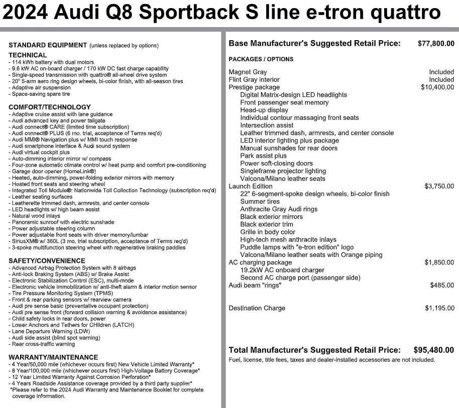 Used 2024 Audi Q8 e-tron Prestige w/ Prestige Package AWD/4WD image 3