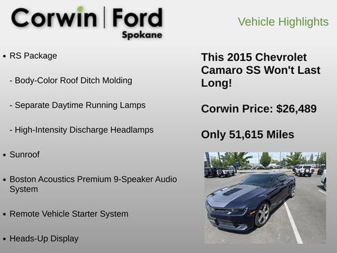 Used 2015 Chevrolet Camaro SS w/ RS Package RWD image 6