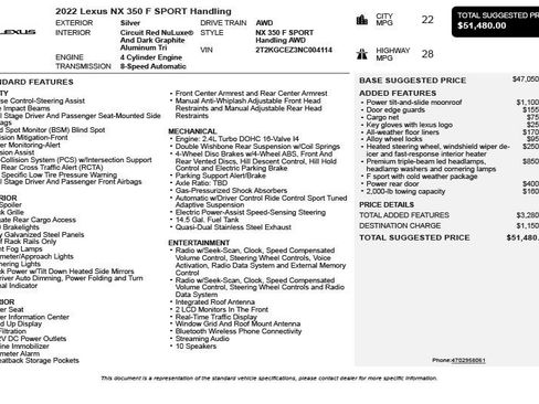 Used 2022 Lexus NX 350 F Sport w/ F Sport Cold Package AWD/4WD image 3