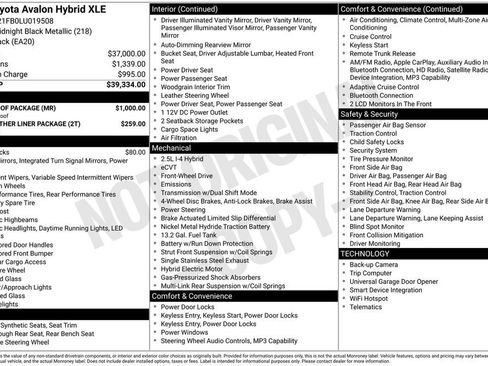 Used 2020 Toyota Avalon XLE w/ Moonroof Package FWD image 3