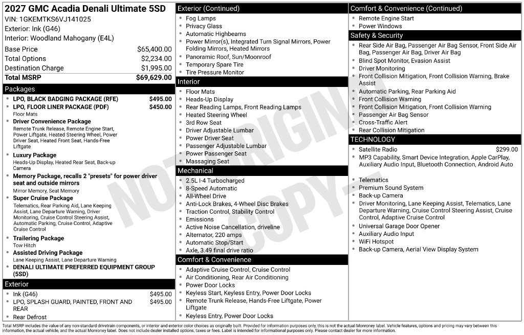 New 2027 GMC Acadia Denali Ultimate w/ LPO, Black Badging Package AWD/4WD image 2
