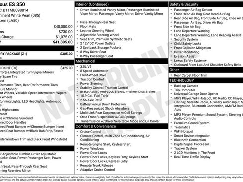 Used 2021 Lexus ES 350 w/ Accessory Package FWD image 8