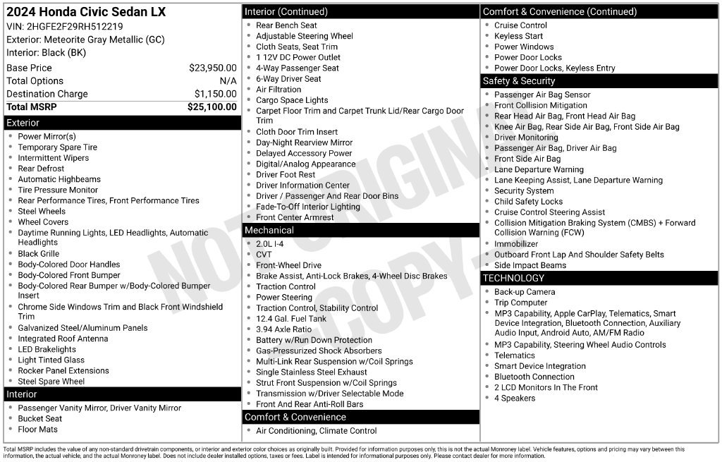 Used 2024 Honda Civic LX image 30