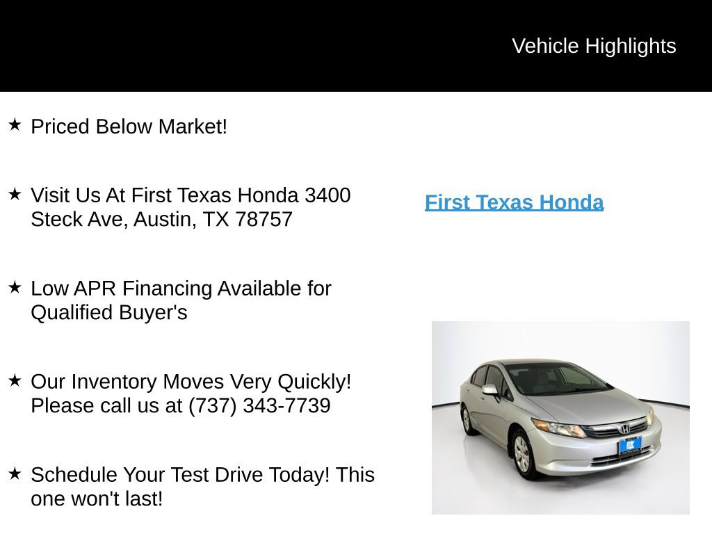 Used 2012 Honda Civic LX image 9