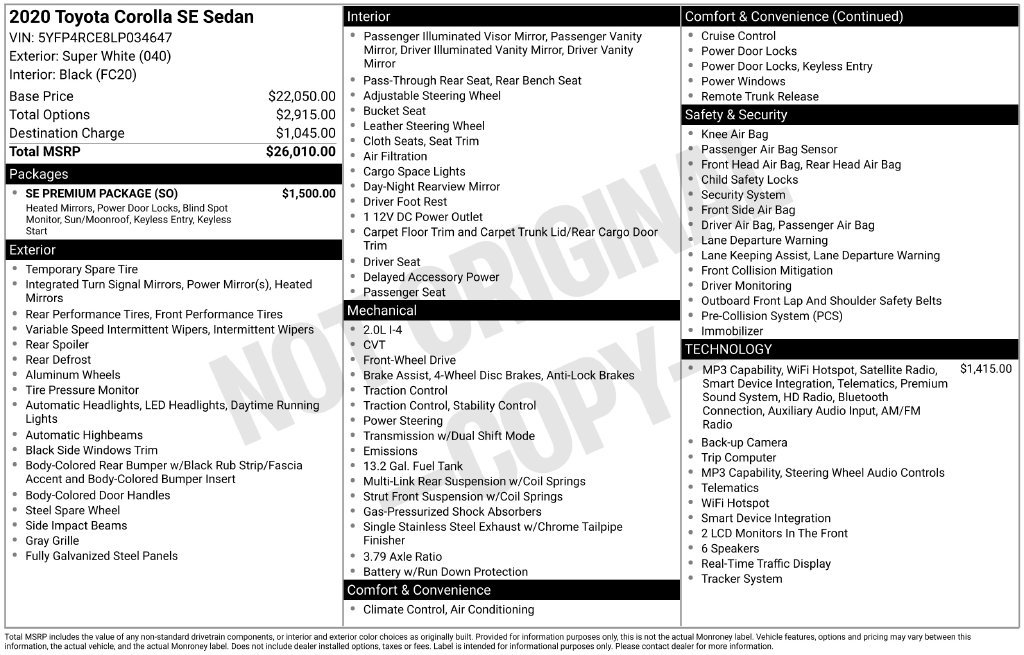 Used 2020 Toyota Corolla SE w/ SE Premium Package FWD image 2