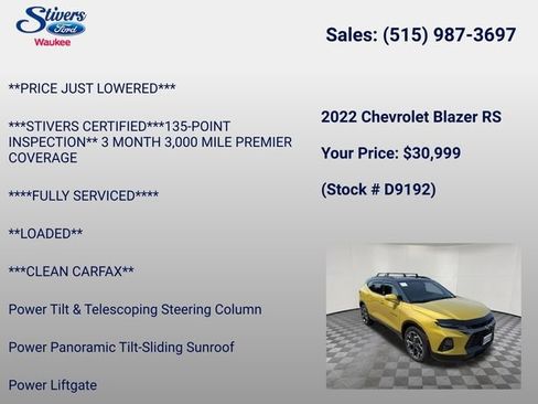 Used 2022 Chevrolet Blazer RS w/ Enhanced Convenience Package AWD/4WD image 16