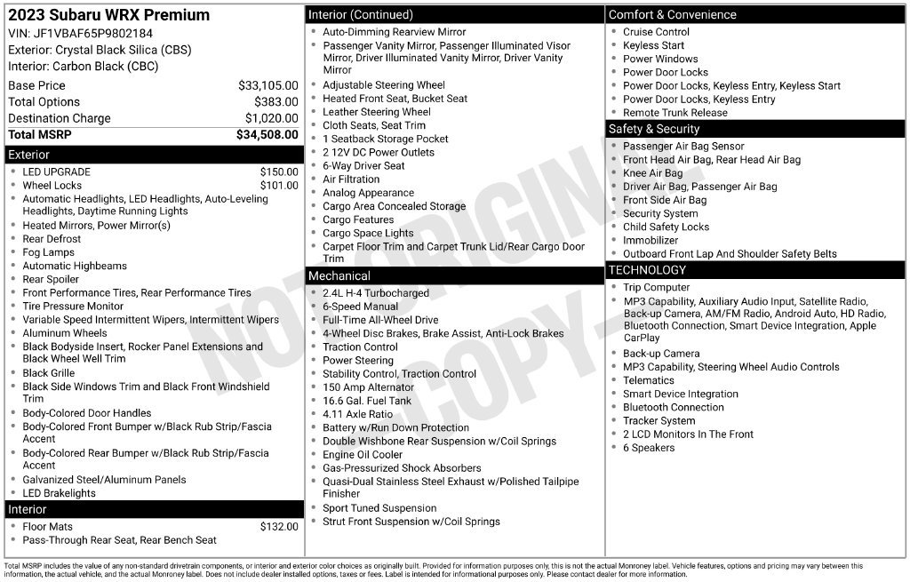 Certified 2023 Subaru WRX Premium AWD/4WD image 6