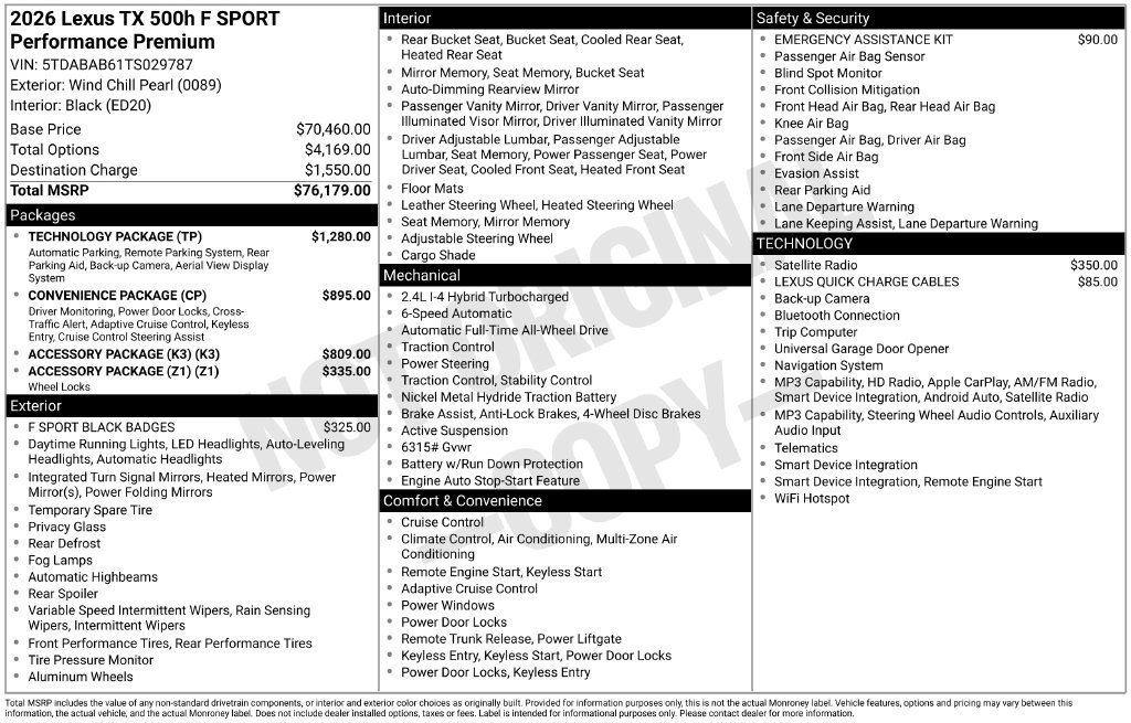 New 2026 Lexus TX 500h AWD w/ Technology Package image 4