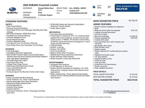 Used 2020 Subaru Crosstrek 2.0i Limited w/ Moonroof Package image 2